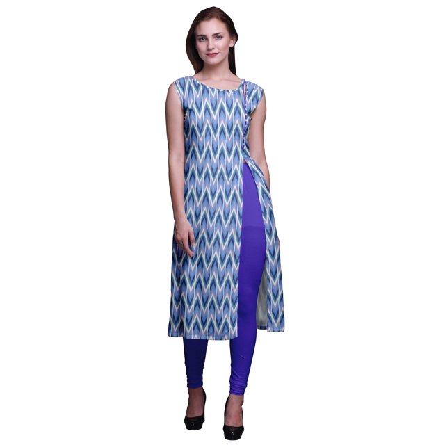 Bimba Printed Straight Tunic DressesForWomen Sleeveless Side Slit Kurti