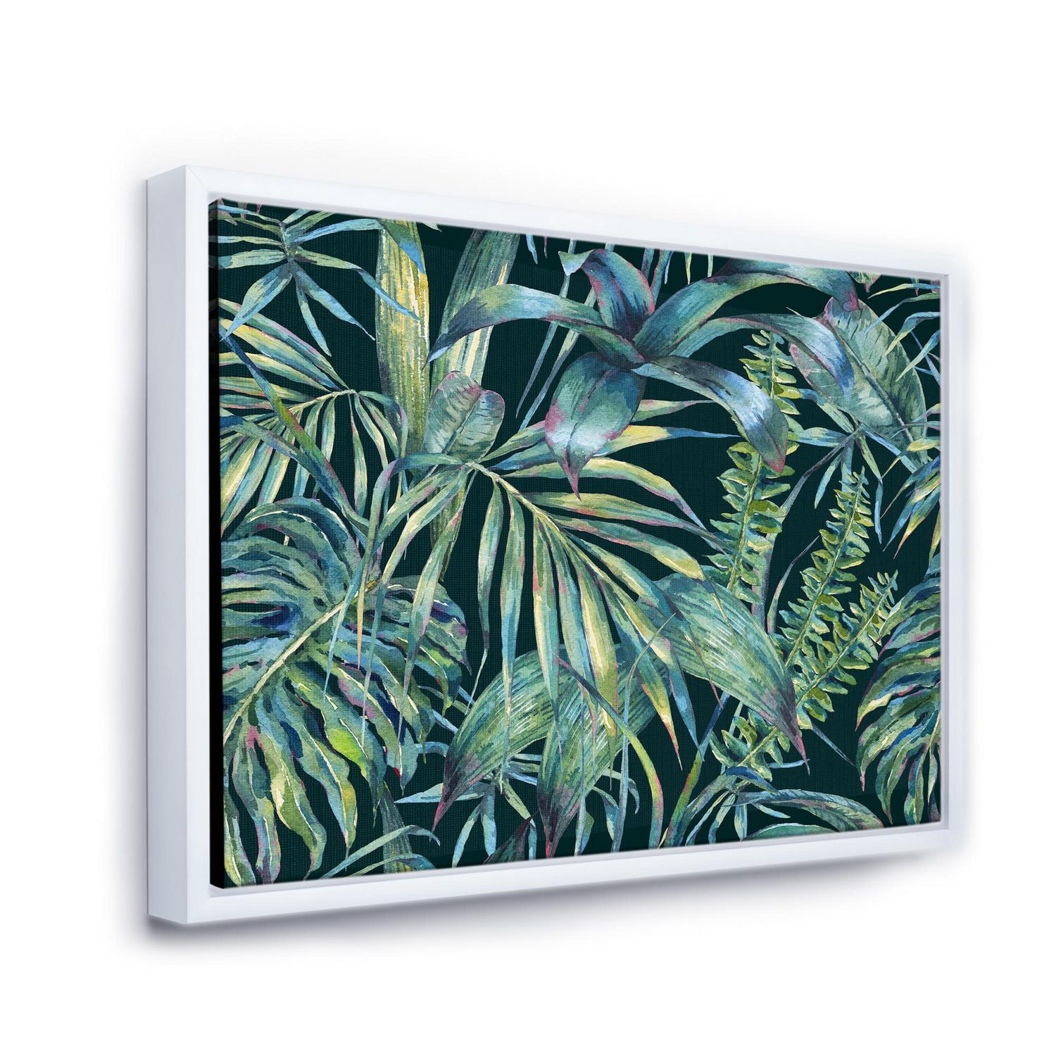 Designart Feuilles naturelles exotiques sur foncé I ART MURAL À CADRE FLOTTÉ