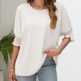 thumbnail image 2 of XZNGL Womens Short Sleeve Blouses Womens Casual Solid Color Round Neck Short Sleeve Tops Blouses Women Short Sleeve Tops Women Short Sleeve Blouse Short Sleeve Tops for Women, 2 of 5