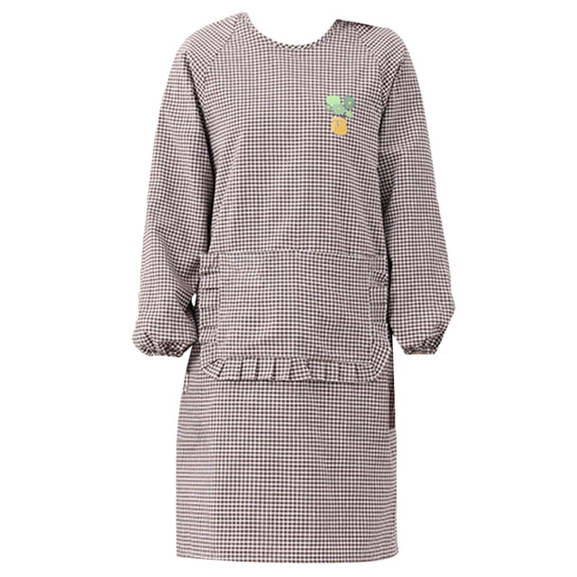 Long Sleeve Kitchen Apron for Women with Functional Pockets and Adjustable Straps
