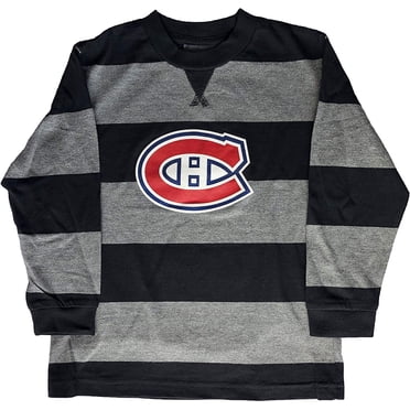 Children's Montreal Canadiens Black/Grey Rugby Stripe Long Sleeve T-Shirt - Size 6X