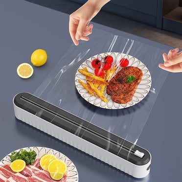 Fridja Cling Wrap with Slide Cutter, Magnetic Refillable Wrap Dispenser with Cutter for Tin Aluminum Foil Plastic Sturdy Food Cling Wrap, Cling Film Holder for Kitchen Restaurant, Black