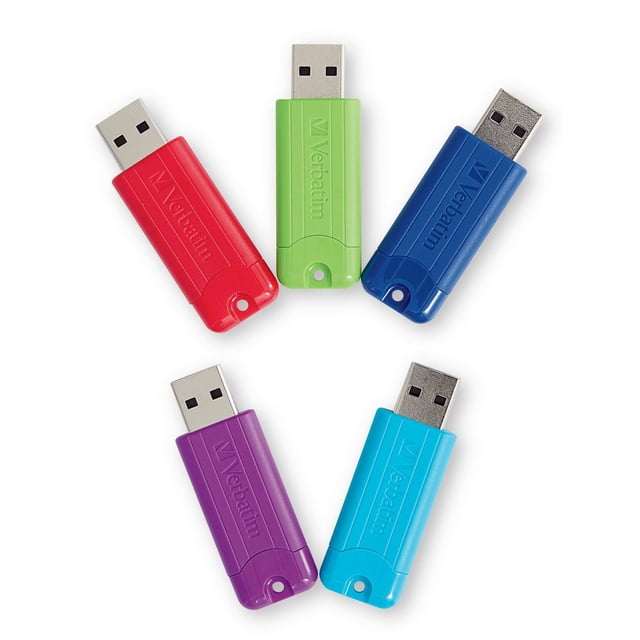 Verbatim 64GB PinStripe USB 3.2 Gen 1 Flash Drive – 5pk – Assorted