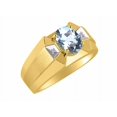 thumbnail image 3 of RYLOS Men's Rings Yellow Gold Plated Silver Rings Classic Designer  9X7MM Gemstone &  Diamond Ring Aquamarine March Birthstone Ring Size 10, 3 of 7