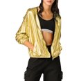 thumbnail image 2 of INSPIRE CHIC Women's Jacket Shiny Long Sleeve Lightweight Zipper Hooded Metallic Jacket S Gold, 2 of 8