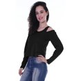 thumbnail image 3 of Moomaya Womens Cold Shoulder Short Top Solid Full Sleeves Summer Tee Tops, 3 of 6