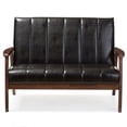 thumbnail image 3 of Allora Mid-Century Faux Leather/Wood Loveseat, Black/Walnut, 3 of 6