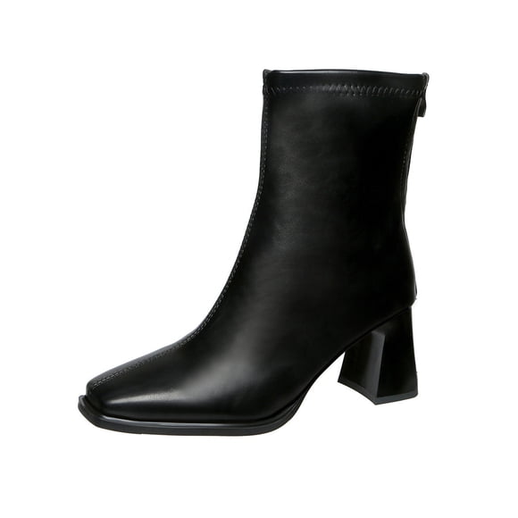 Black Ankle Boots For Women Round Toe Side Zipper Laced Flat Sole Solid Color Comfortable Casual Boots For Everyday Use And Leisure Activities Size 37