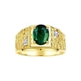 thumbnail image 1 of RYLOS Men's Rings Yellow Gold Plated Silver Designer Nugget Ring Oval 9X7MM Gemstone &  Diamonds  Green Sapphire Birthstone Rings For Man Size 9, 1 of 7