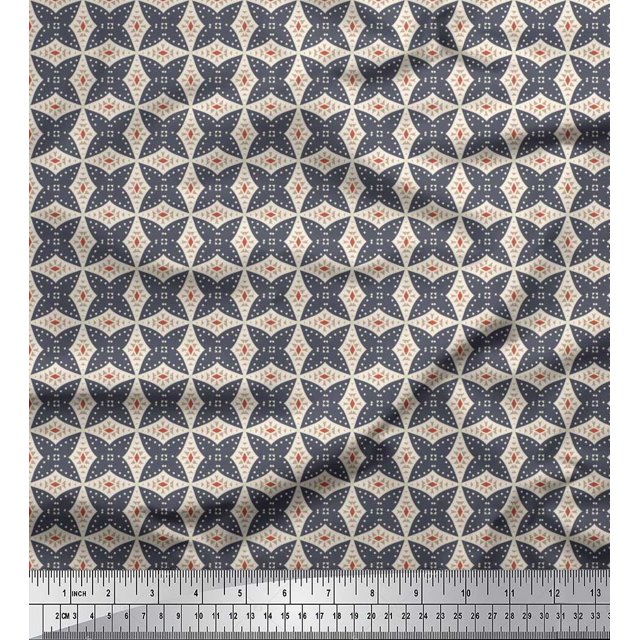 Soimoi Polyester Crepe Fabric Dot & Floral Small Decor Fabric Printed Yard 52 Inch Wide