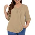 thumbnail image 1 of Timegard Hauts Grande Taille pour Femmes Col en V Froncé à Volants Manches 3/4 T-Shirts Confortables Décontractés Amples, 1 of 5