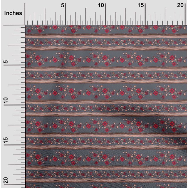 oneOone Tissu Popeline de Coton Rayé/feuilles & Imprimé Floral BTY 56 Pouces de Large