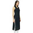 thumbnail image 2 of Bimba Femme Tunique Longue Décontractée Col à Revers Kurta Noire Kurti Noire Unie, 2 of 6
