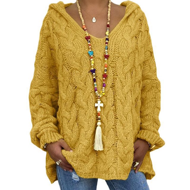 MAWCLOS Ladies Jumper Tops Winter Warm Sweater Solid Color Pullover Knitwear Work Long Sleeve Knitted Sweaters Dark Yellow XXL
