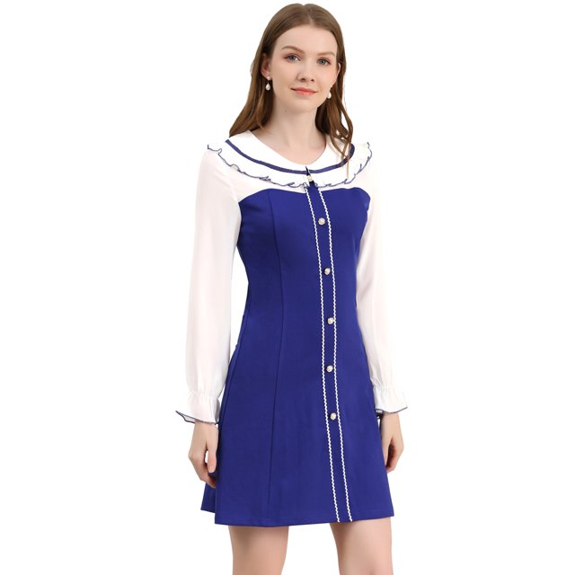 INSPIRE CHIC Robe en Chiffon à Manches Longues et Col Poupée pour Femmes