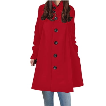 Jamicy Trench pour Femmes Cadeau pour Épouses Mi-Long à Simple Boutonnage Col Bénitier Col Montant Ample Boutonné Manteau Cape en Laine Veste pour Femmes