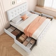 thumbnail image 1 of Bed Frame with 4 Storage Drawers and Upholstered Headboard, Queen/Full Size Upholstered Mattress Foundation with Linen Fabric/PU Leather/Velvet, No Box Spring Needed, 1 of 8