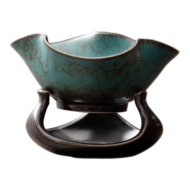 1 Ensemble Filtre à Thé Rétro en Céramique Soucoupe Créative Design Anti-Fuite Vert