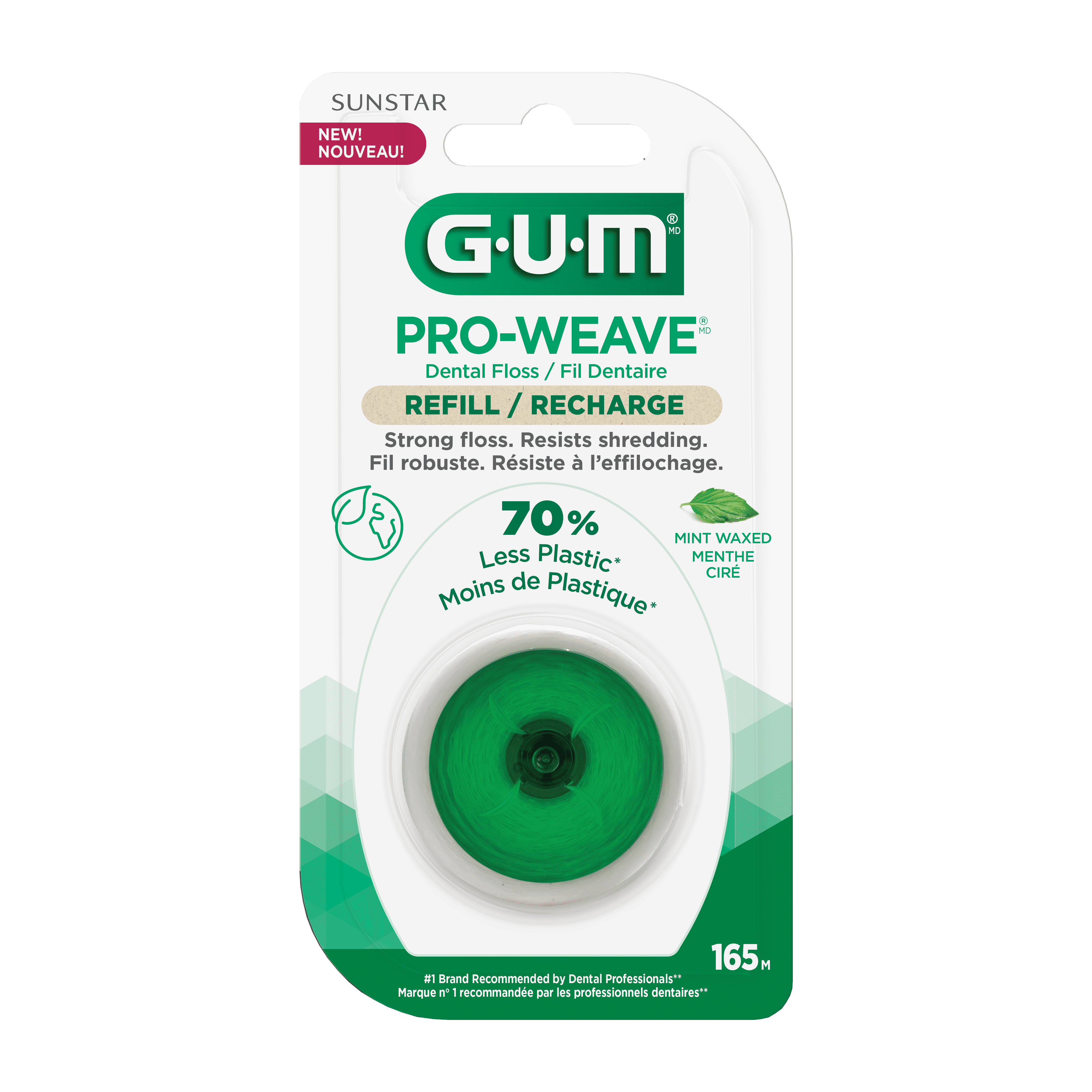 GUM® PRO-Weave® Waxed Dental String Floss Refill, Mint, 165M