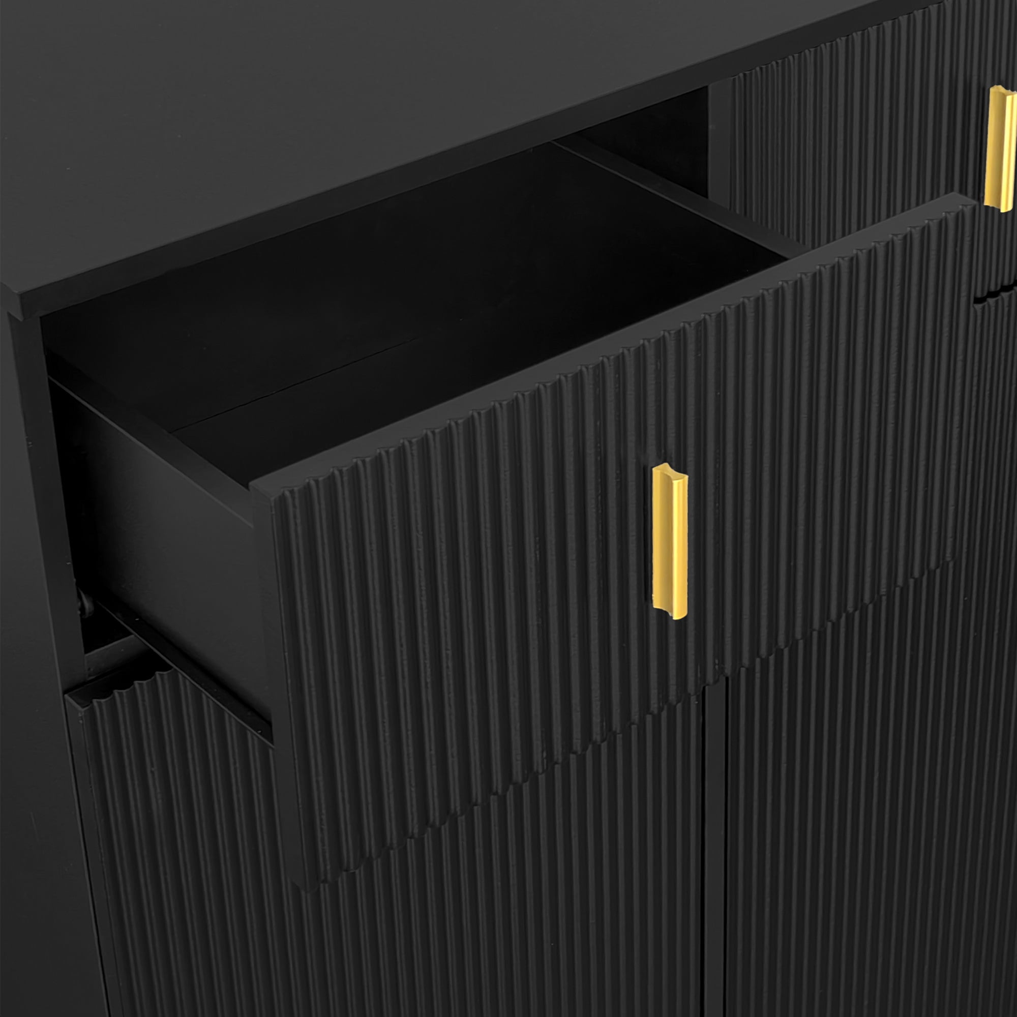 Homy Casa armoire de rangement noire avec 2 tiroirs, portes à fermeture douce et accents dorés