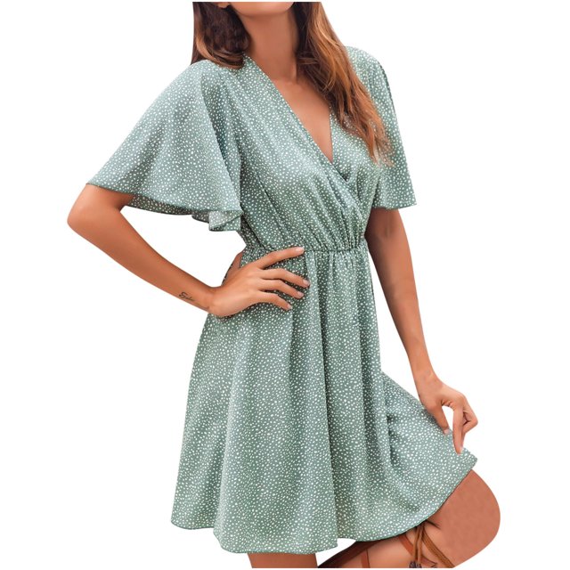 SMihono Robe d'Été Grande Taille pour Femmes 2023 Mode Imprimée Décontractée Printemps et Été Col en V Manches Courtes Longueur Genou