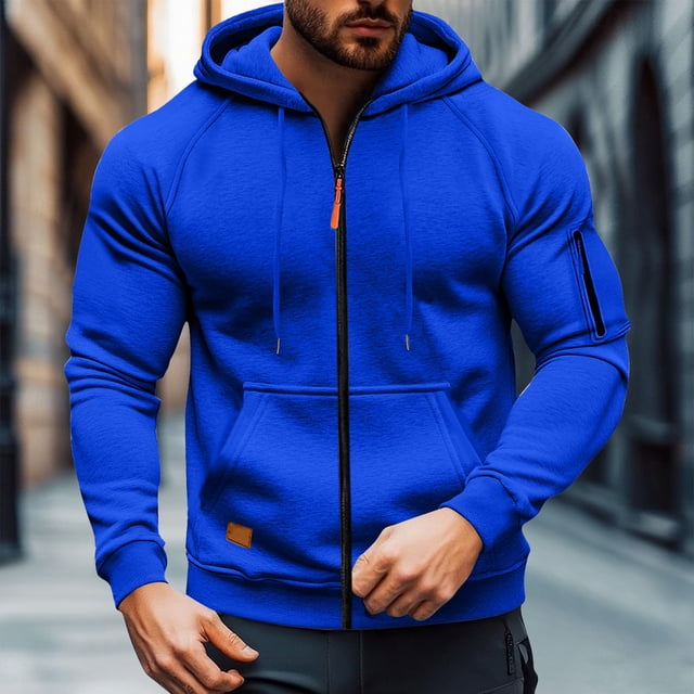 Men's Solid Color Cargo Hooded Jacket with Multiple Pockets, Raglan Long Sleeve, Breathable Nylon Spandex for Sports Training and Casual Outdoor Wear