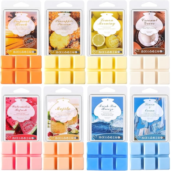 Kicpot Scented Wax Melts, Wax Melts Wax Cubes Strong Scent Soy Scentsy Wax Melt Cubes for Wax Warmer Jelly Wax Melts Set Coconut Pineapple Watermelon Mojito Lemon Ocean Fresh Linen (Summer Seaside)
