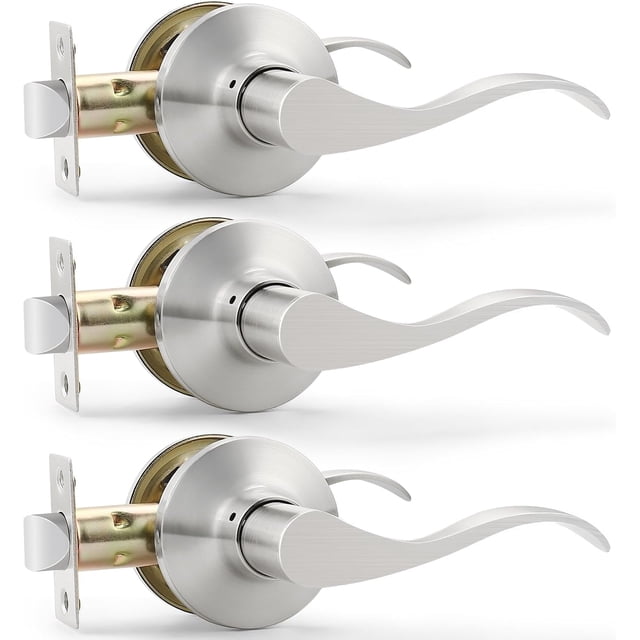 Satin Nickel Door Handle Interior Brushed Nickel Passage Door Lever for Hall and Closet Keyless Door Lock Set Reversible for Left Right Sided Doors Leverset Handleset