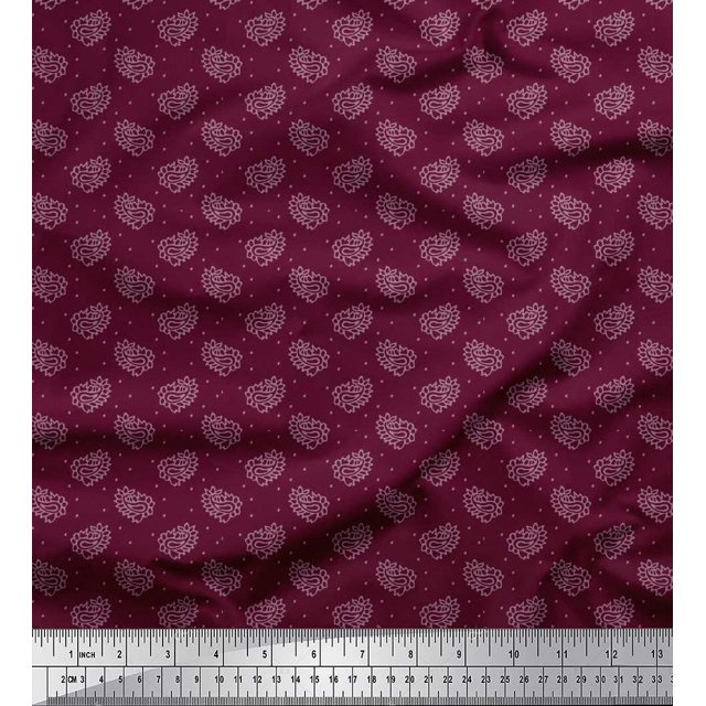 Soimoi polyester Crepe Fabric Dot & Paisley Printed Fabric 1 Yard 42 Inch Wide