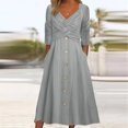thumbnail image 2 of Pompotops Robe Décontractée Ample à Bretelles Croisées Col en V Ourlet Boutonné en Solde, 2 of 6