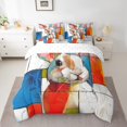 thumbnail image 2 of YST Ensemble Douillette 7 Pcs Rainbow Rabbit Simple Mignon Coloré Ensemble de Draps Lapin avec Douillette pour Femmes Hommes Adultes Géométrique à Carreaux Lit en Sac Ensembles de Literie Peinture à l'Huile Vintage, 2 of 5