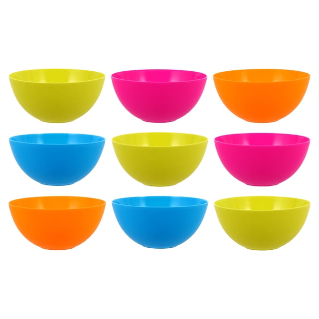 10pcs Unbreakable Plastic Bowl set featuring lightweight, durable tableware in random bright colors including pink, blue, orange, and green. Each bowl measures 13.00x13.00x6.60cm and is designed with smooth round edges for safety. Ideal for serving soup, noodles, salads, or fruit at home or during picnics.