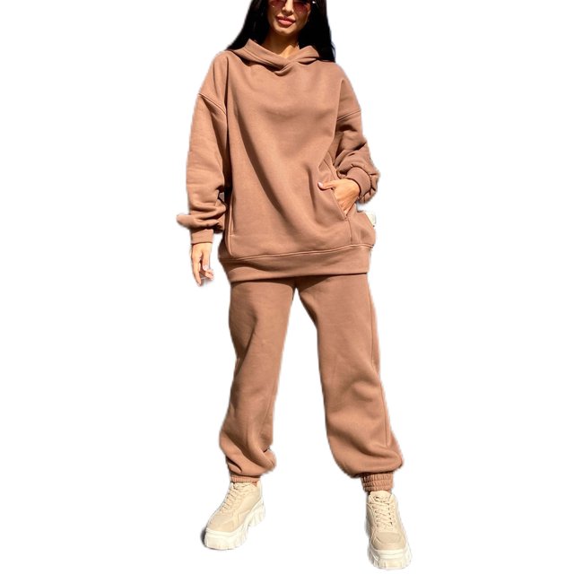 Innerwin Ensemble de Jogging Manches Longues Survêtements pour Femmes Automne Coupe Ample Deux Pièces Camel S