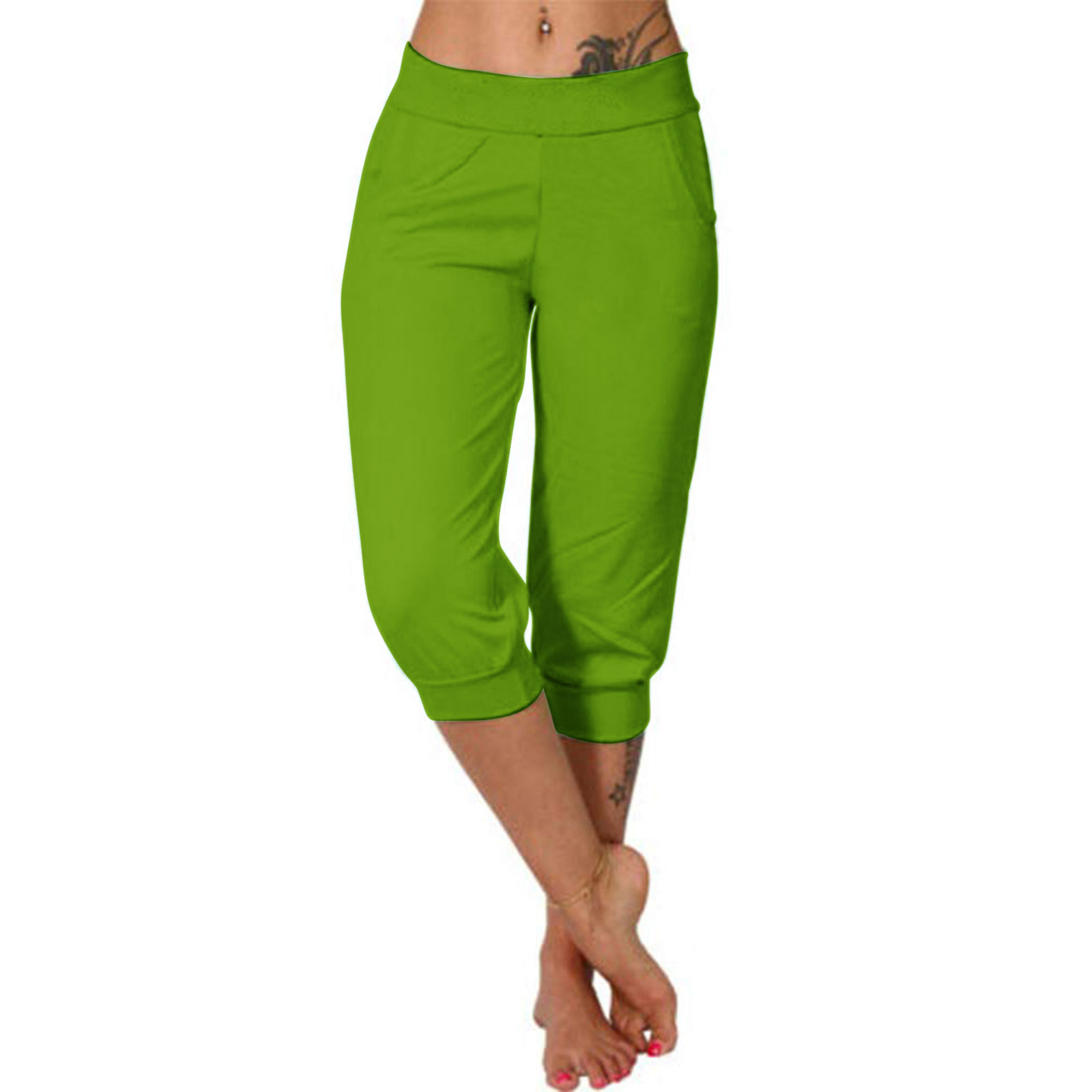 Timegard Pantalon Capri de Survêtement pour Femmes, Bas Resserré, Couleur Unie, Joggers Raccourcis, Pantalon d'Entraînement avec Poches