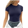 thumbnail image 1 of Hauts d'Été pour Femmes à Manches Courtes, Col Rond, Côtelés, Coupe Ajustée, Chandails Décontractés, T-Shirt, 1 of 5