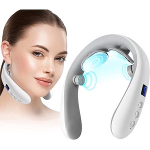 Massager de cou, masseur lymphatique portatif chauffant de cou pour la douleur au cou & Relief de fatigue, masseur de cou avec 10 Modes 16 Niveaux Cadeaux parfaits