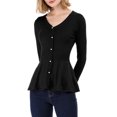 thumbnail image 1 of INSPIRE CHIC Women's V Neck Long Sleeve Ribbed Pullover Knitted Peplum Top, 1 of 6