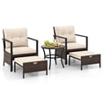 thumbnail image 1 of Gymax Set of 5 Furniture Set Rattan Chairs & Ottomans w/ Glass Topped Coffee Table Patio Off White, 1 of 4