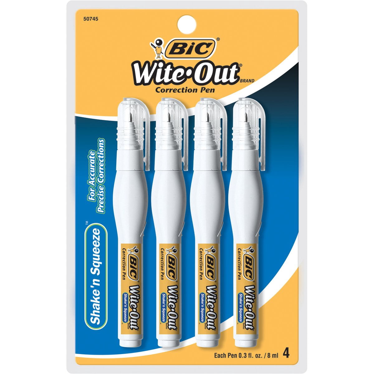 BIC Wite-Out Stylo Correcteur Shake'n Squeeze 4/paquet - Blanc