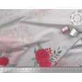 thumbnail image 2 of Soimoi Tissu en Coton Canard Imprimé Feuilles de Houx & Roses au Mètre 42 Pouces de Large, 2 of 3
