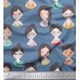 thumbnail image 1 of Soimoi Toile de Coton Voile Bleu Femmes Visage Humain Figure Impression Tissu par Yard 42 Pouces de Large, 1 of 1