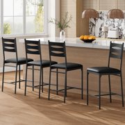 Kojooin Bar Stools Set of 2, Wooden Barstools, Faux Leather Upholstered Bar Chair with Back & Footrest & Thick Cushion, Counter Height Bar Stools for Kitchen Island Apartment