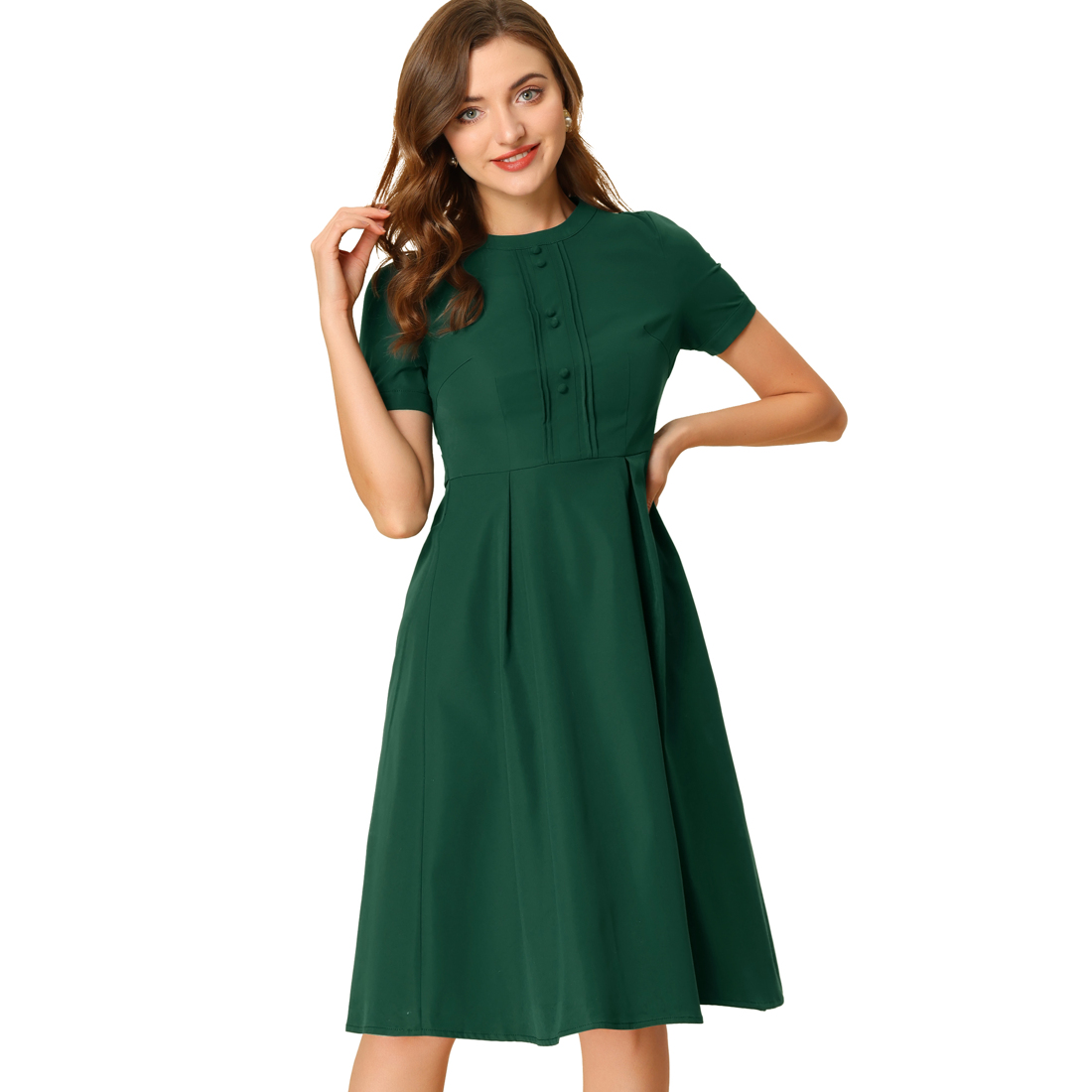 INSPIRE CHIC Robe Vintage Plissée à Manches Courtes à Col Rond pour Femme