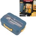 thumbnail image 4 of Thermal Lunch Box, Large Capacity Bento Lunch Box Portable  Microwaveable Compartments Design With Spoon  Chopsticks   For Office For Students Elegant Blue Lunch Box, 4 of 8