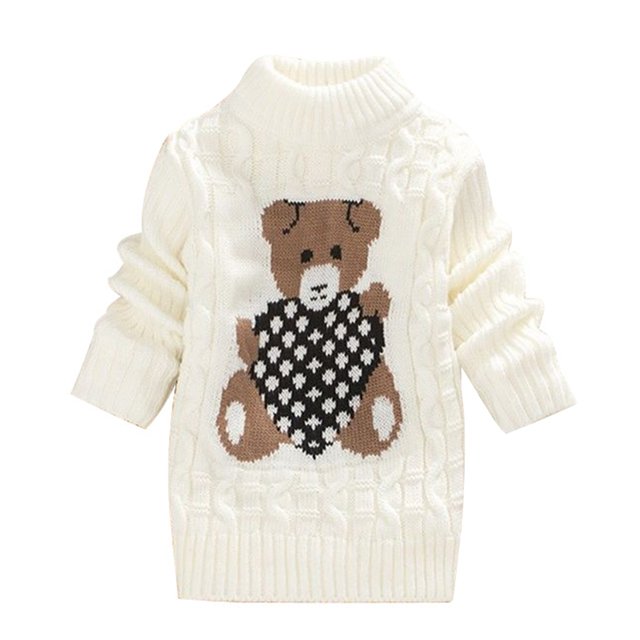 Pull d'Hiver pour Garçon Fille Ours Dessin Animé Tricoté Col Bas