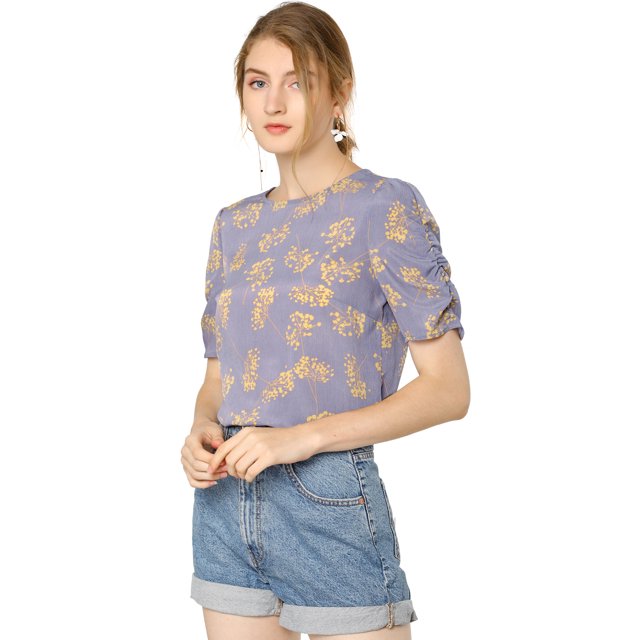 INSPIRE CHIC Haut Floral Élégant pour Femme à Manches Courtes Froncées, Coupe Régulière