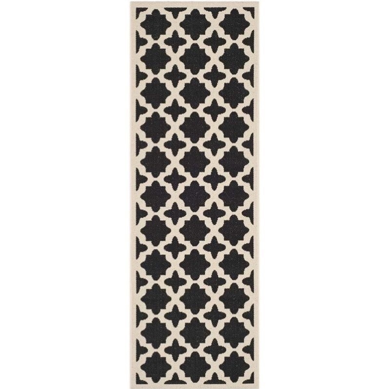 Safavieh Courtyard Polypropylene Runner Rug CY6913-266-27 in Black and Beige