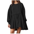 thumbnail image 2 of EGNMCR Robes de Fête pour Femmes Mode Chandail Décontracté Surdimensionné pour Femmes Robe à Manches Longues Col Rond Mini-Robes Patchwork pour Dames, 2 of 8