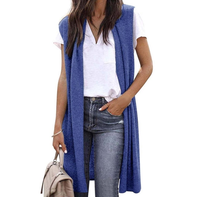 Cardigan Kimono Léger Sans Manches à devant Ouvert avec Poches pour Femme, Décontracté