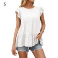 thumbnail image 2 of QualitChoice Dentelle Manches Courtes Tops Été Col Rond en Vrac Casual T-shirt Blanc S, 2 of 6